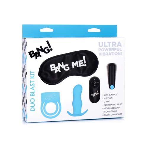 Bang Duo Blast Remote Control Cock Ring Butt Plug Kit Blue