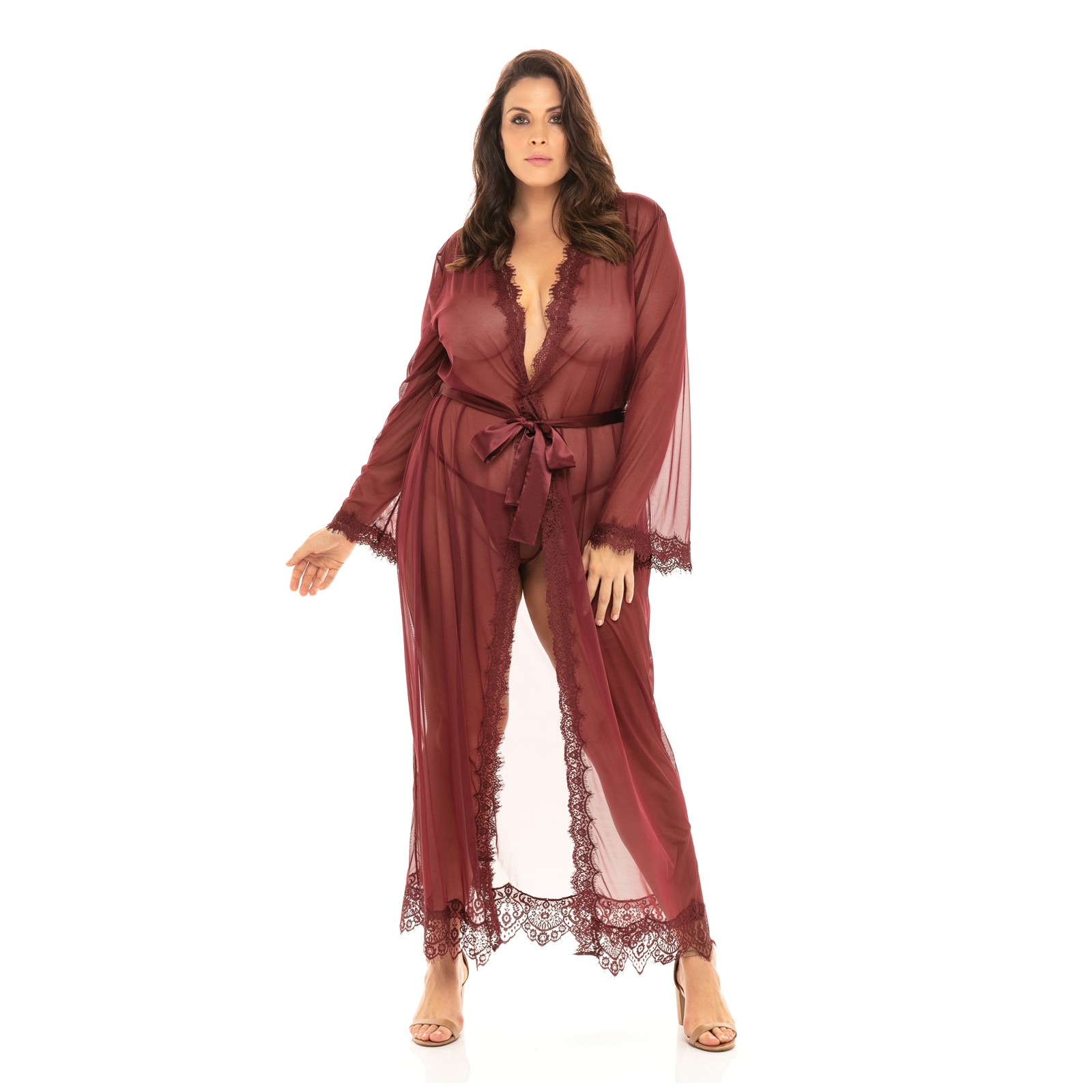 Provence Eyelash Lace Floor Length Robe Zinfandel 1X/2X