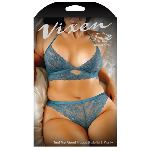 Vixen Teal Me About It Scalloped Lace Bralette and Panty Set - Teal