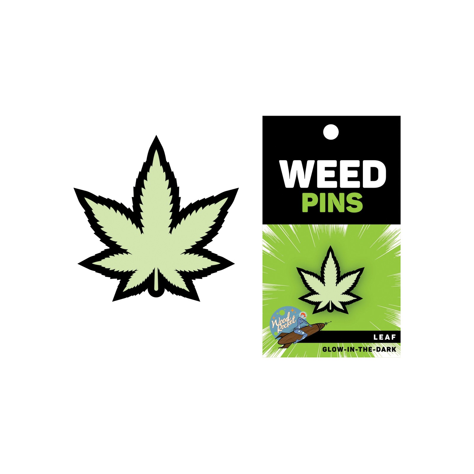 Wood Rocket Glow in the Dark Weed Leaf Pin - Fun Accessory