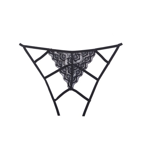 Adore Luv Web Strappy Open Front Panty Negro O/S