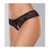 Adore Foreplay Lace & Mesh Open Panty Black