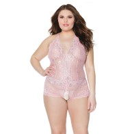 Crystal Pink Halter Crotchless Teddy OS XL - Seductive Design