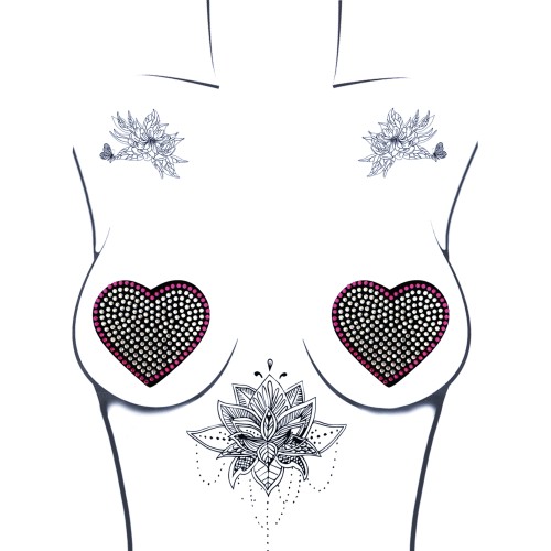 Crystal Heart Pasties - Pink/Clear - Fun Burlesque Accessories