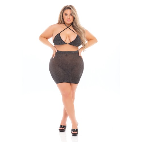 Pink Lipstick Black Cherry Strap Halter Bra Skirt Plus Size