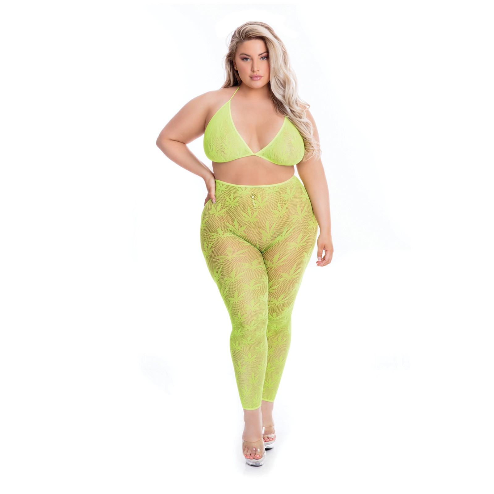 Pink Lipstick All About Leaf Bra and Leggings Green QN