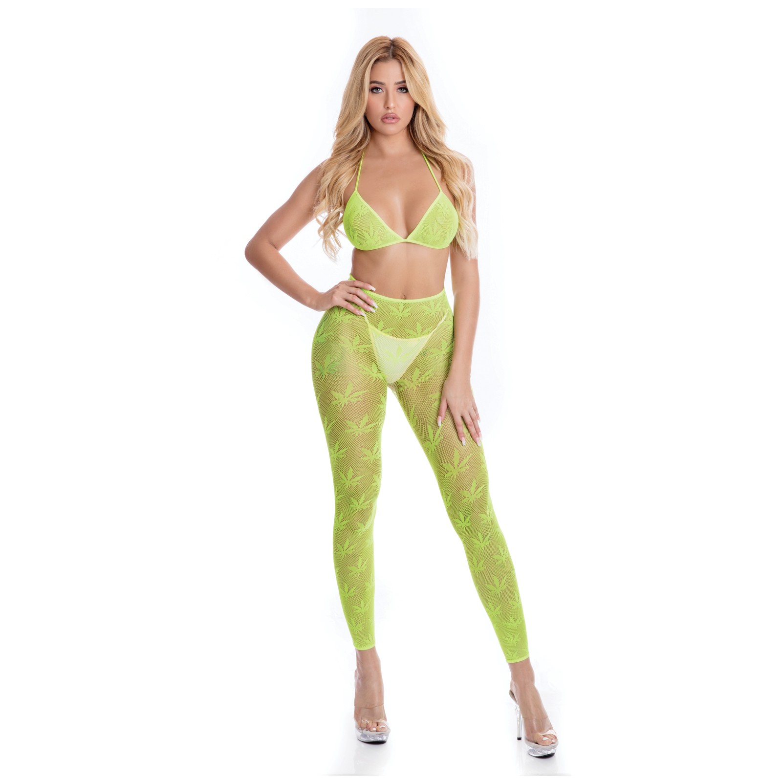 Pink Lipstick All About Leaf Bra & Leggings Green OS