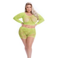 Pink Lipstick Leaf it to Me Long Sleeve Crop Top & Short Green QN