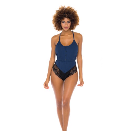 Chic Claribel Ribbed Jersey Romper - Estate Blue/Black