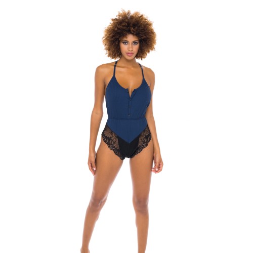 Chic Claribel Ribbed Jersey Romper - Estate Blue/Black