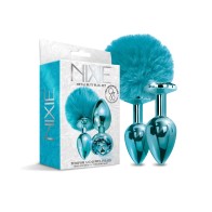 Nixie Metal Butt Plug Set with Jewel Inlaid & Pom Pom - Blue