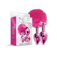 Nixie Metal Butt Plug Set with Jewel Inlaid & Pom Pom - Pink Metallic