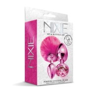 Nixie Metal Butt Plug Set with Jewel Inlaid & Pom Pom - Pink Metallic