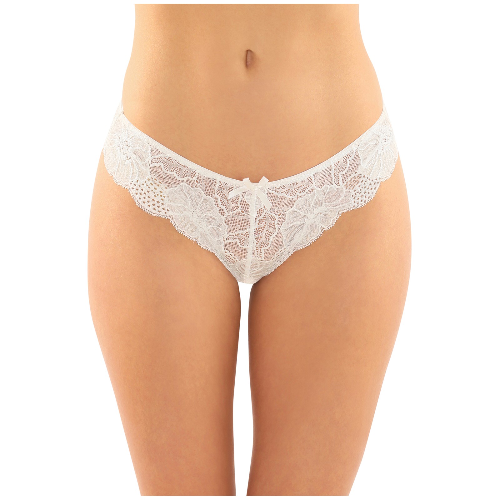 Panty Crotchless Floral de Encaje Poppy Blanco