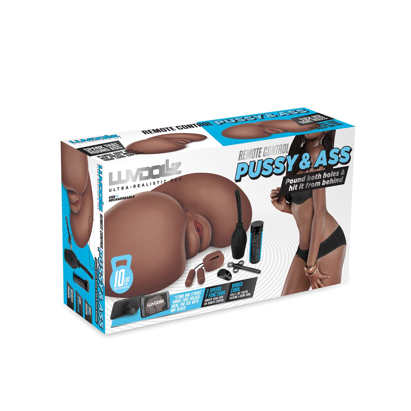 Luvdollz Remote Control Pussy Ass Rechargeable Mocha - Realistic Pleasure