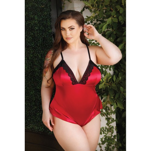 Curve Cleo Skirted Teddy with Snap Crotch - Red 1X/2X