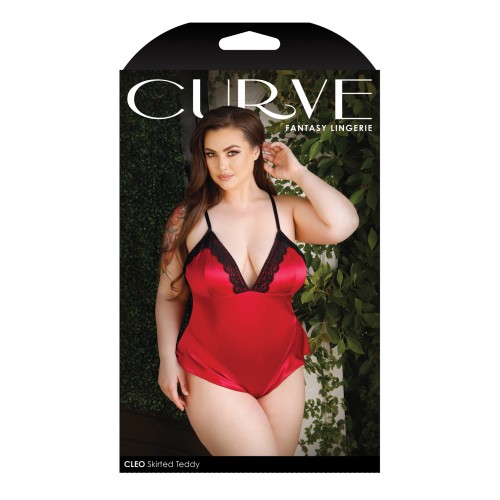 Curve Cleo Skirted Teddy with Snap Crotch - Red 1X/2X