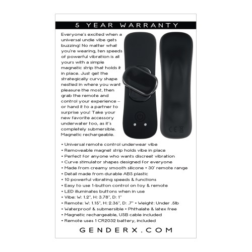 Vibrador de Ropa Interior Universal Gender X Negro