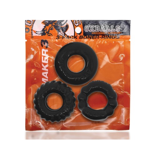 Kit de 3 Cockrings Oxballs Bonemaker Negro