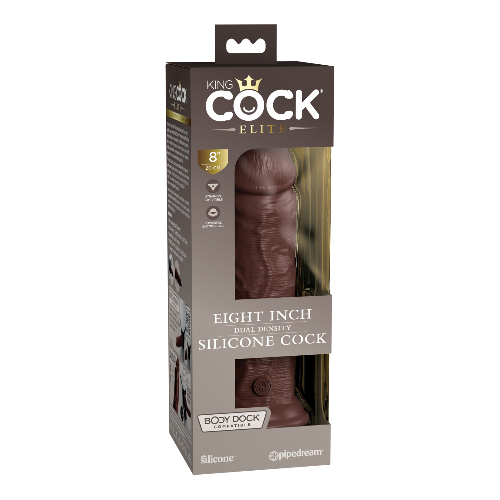 King Cock Elite Dildo de Silicona Doble Densidad de 8 Pulgadas Marrón