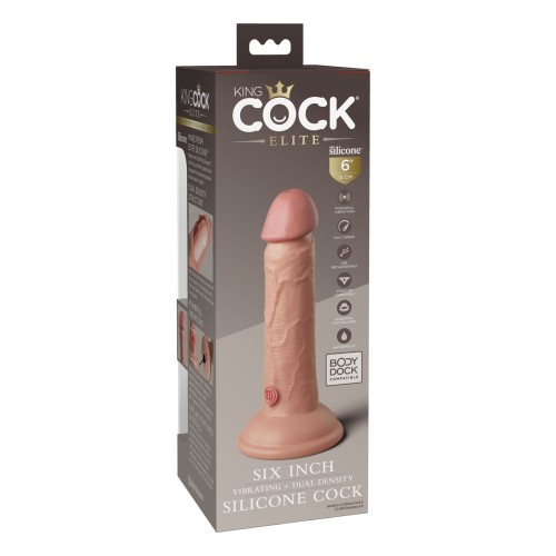 King Cock Elite Dildo de Silicona Vibrante de 6" Densidad Doble - Claro