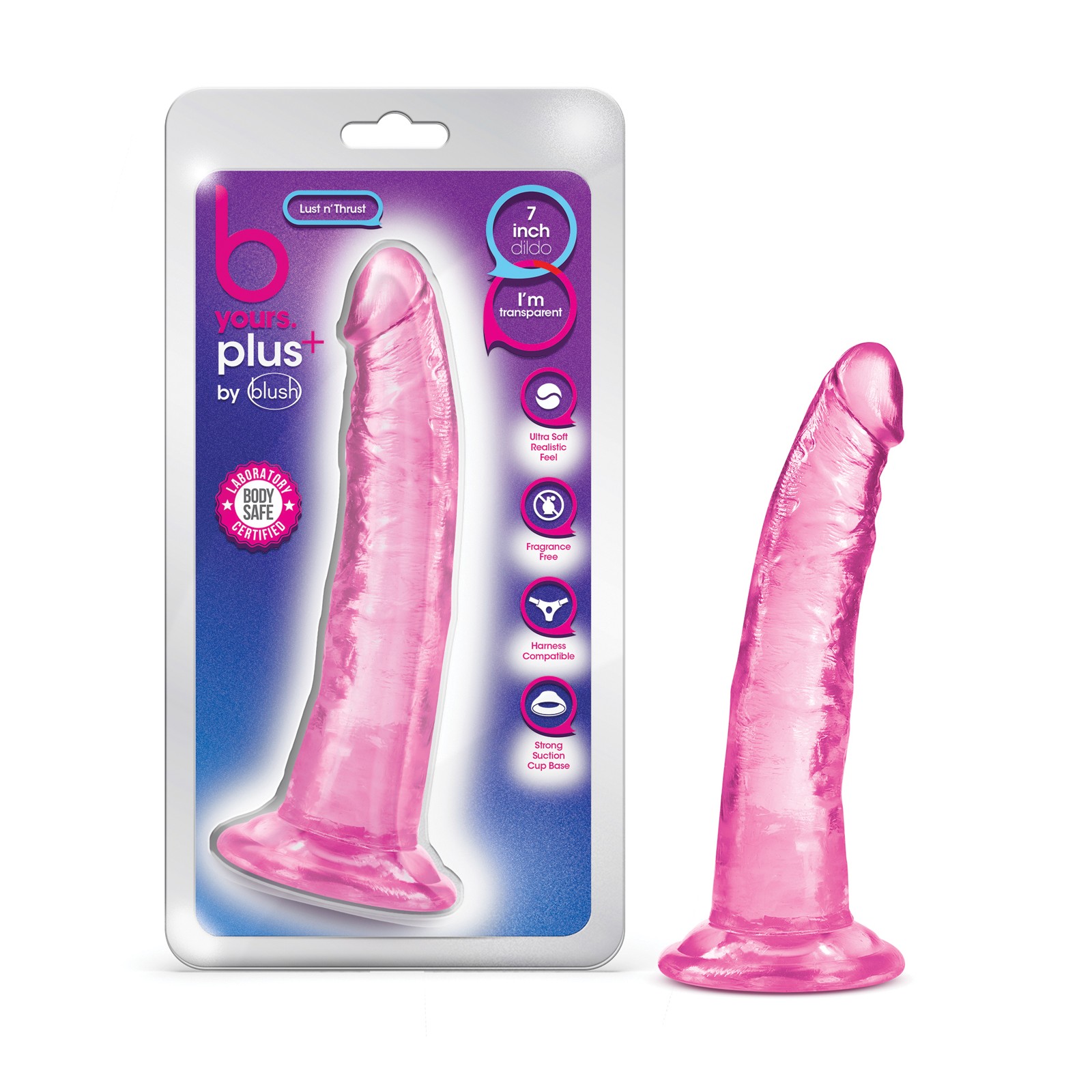 Blush B Yours Plus 7 inch Lust n' Thrust Dildo Pink - Realistic Pleasure