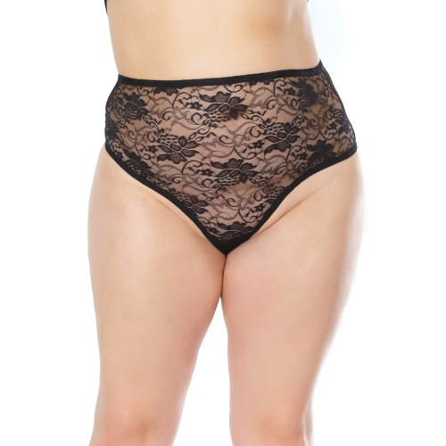 Stretch Lace High Waist Thong Black OS/XL - Elegant Lingerie