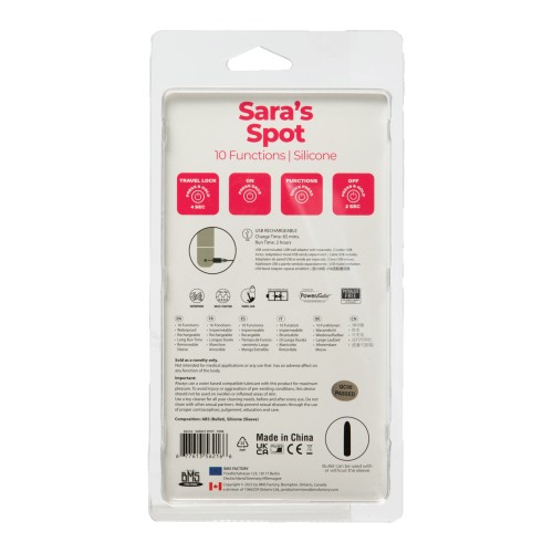 Sara's Spot Rechargeable Bullet - 10 Functions for G Spot