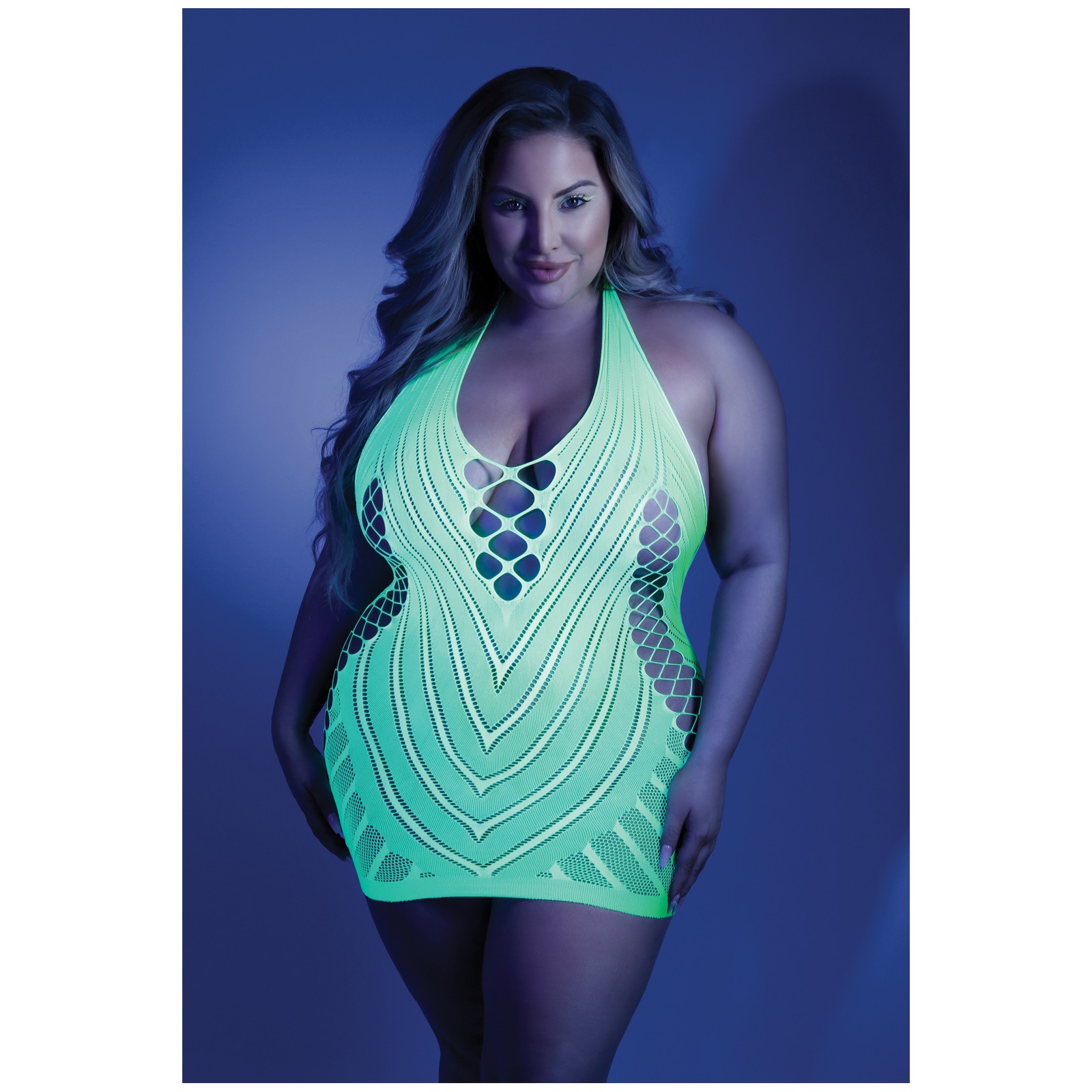 Glow Black Light Net Halter Dress Neon Green