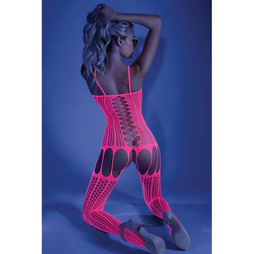 Bodystocking Neon Pink con Paneles en Cruz - Brillo UV