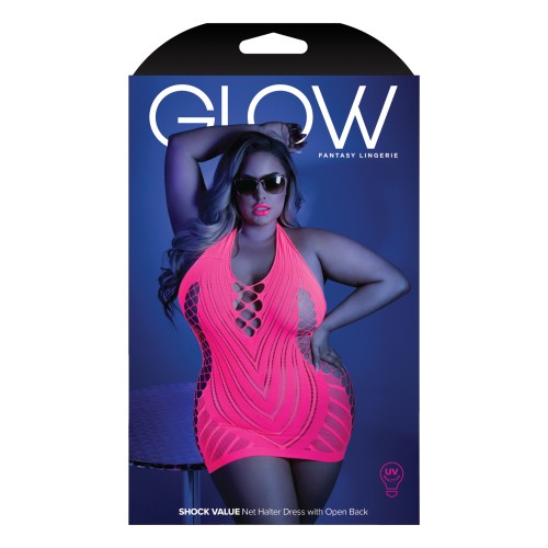 Glow Black Light Net Halter Dress Neon Pink