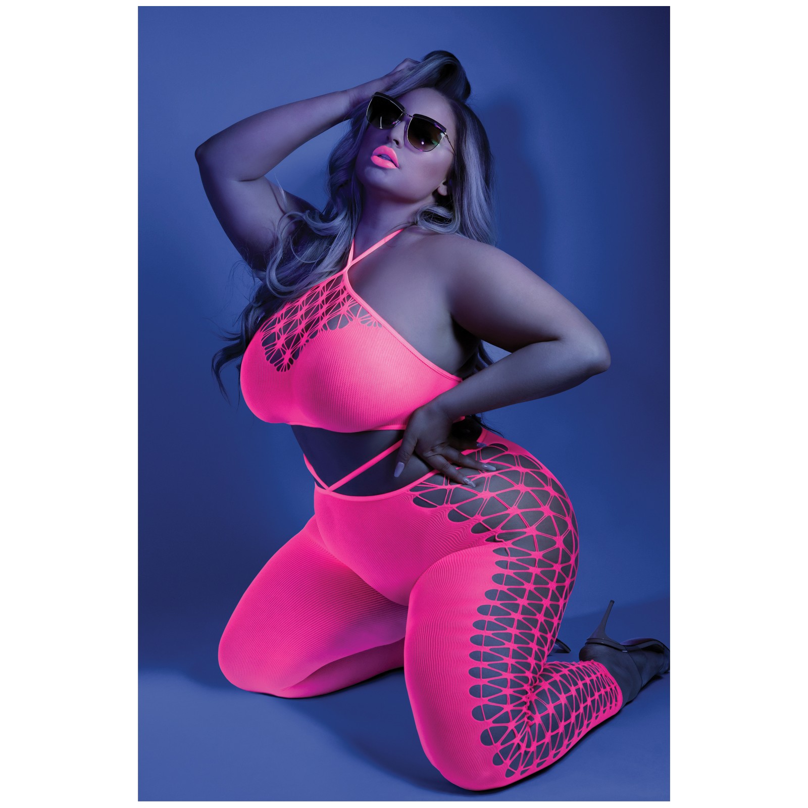 Bodystocking Halter Rosa Neón con Diseño Recortado