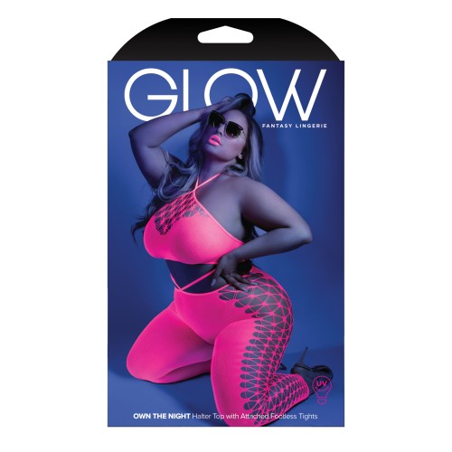 Bodystocking Halter Rosa Neón con Diseño Recortado