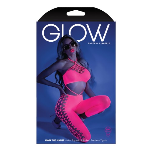 Bodystocking Corto Halter Brillo Ultravioleta Rosa Neon