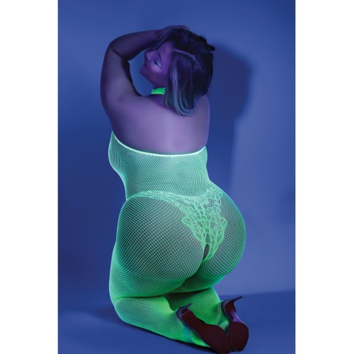 Glow in the Dark Crotchless Bodystocking - Neon Green