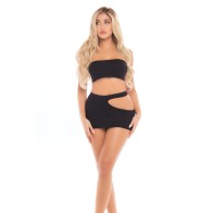 Pink Lipstick Femme Seamless Bandeau & Skirt - Black