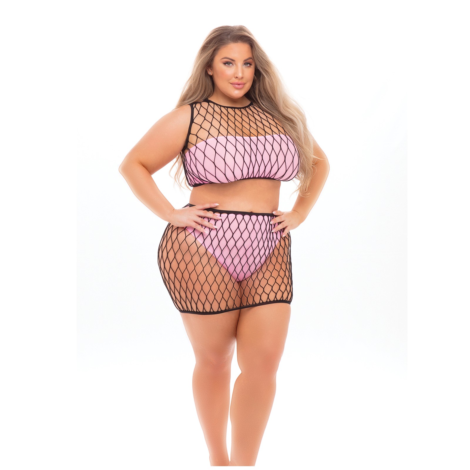 Pink Lipstick Crave You Fishnet Cami Set