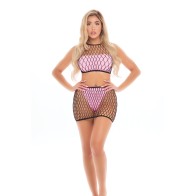 Pink Lipstick Large Fishnet Cami Top & Skirt Set