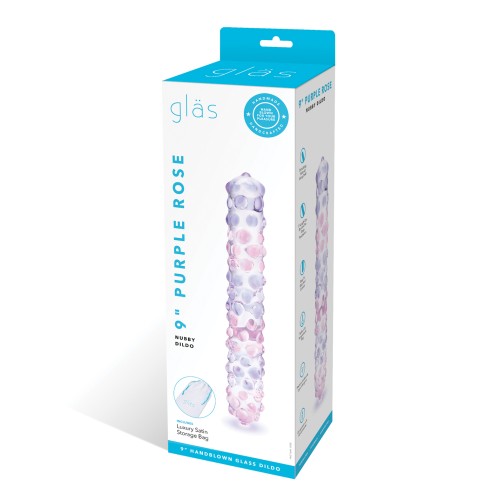 Glas 9" Purple Rose Nubby Glass Dildo