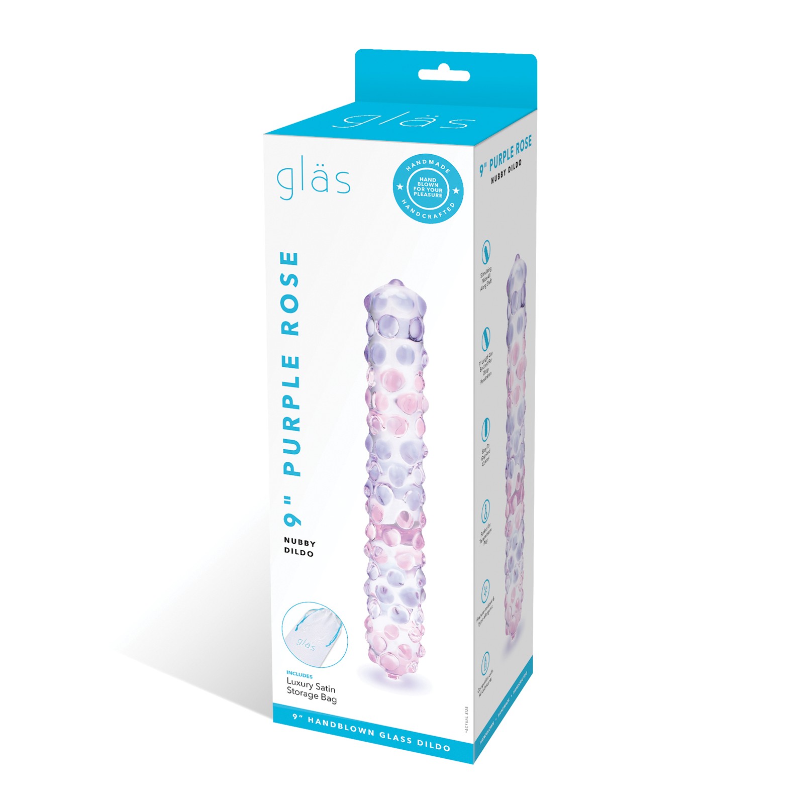 Glas 9" Purple Rose Nubby Glass Dildo