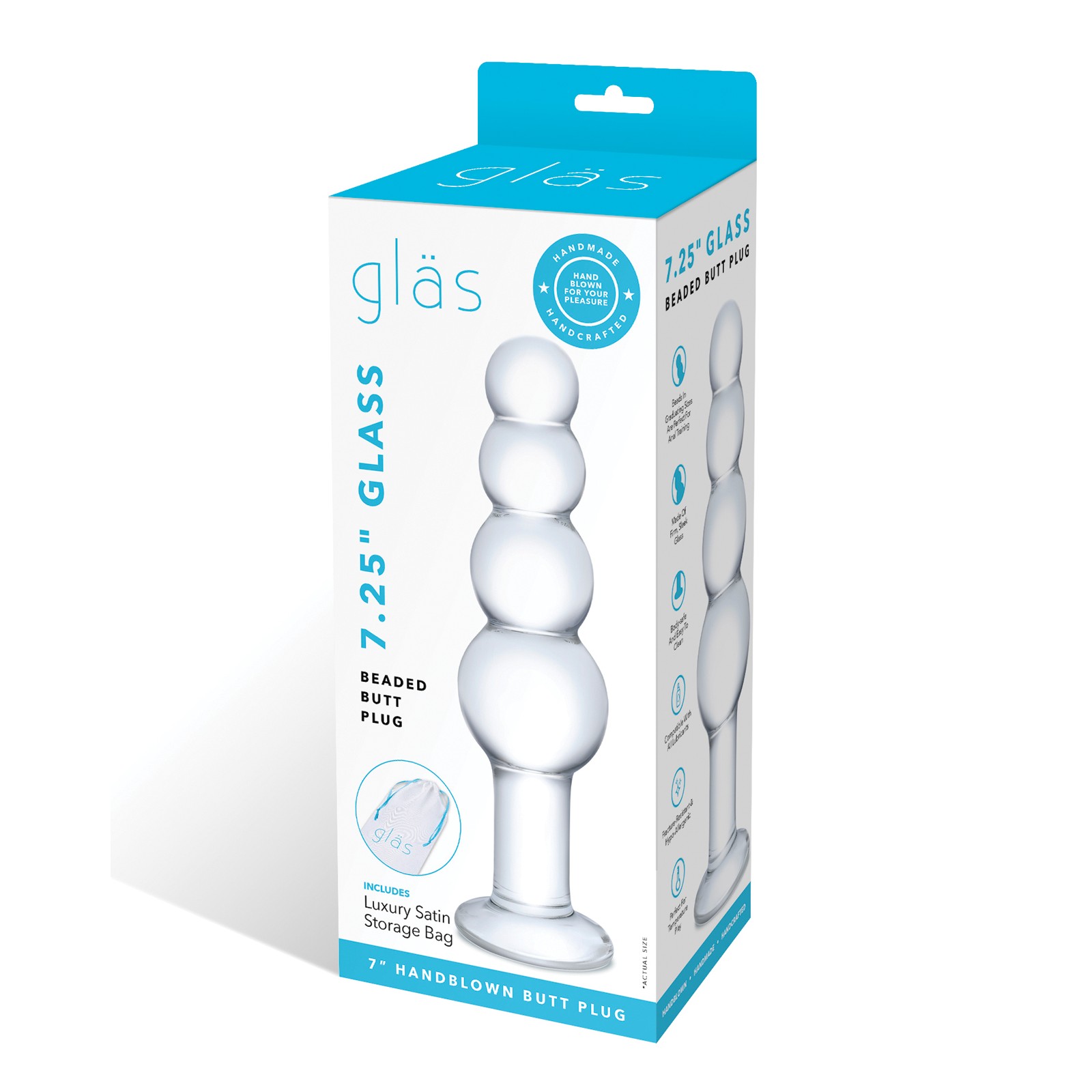 Plug Anal de Cristal con Perlas 7.25" Transparente