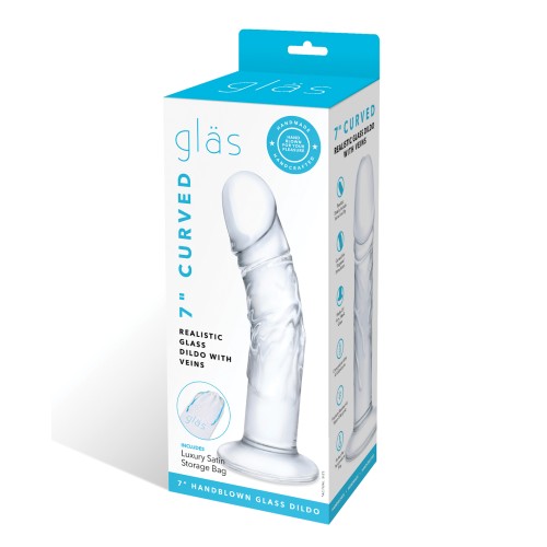 Dildo de Vidrio Curvado Realista de 7" - Transparente