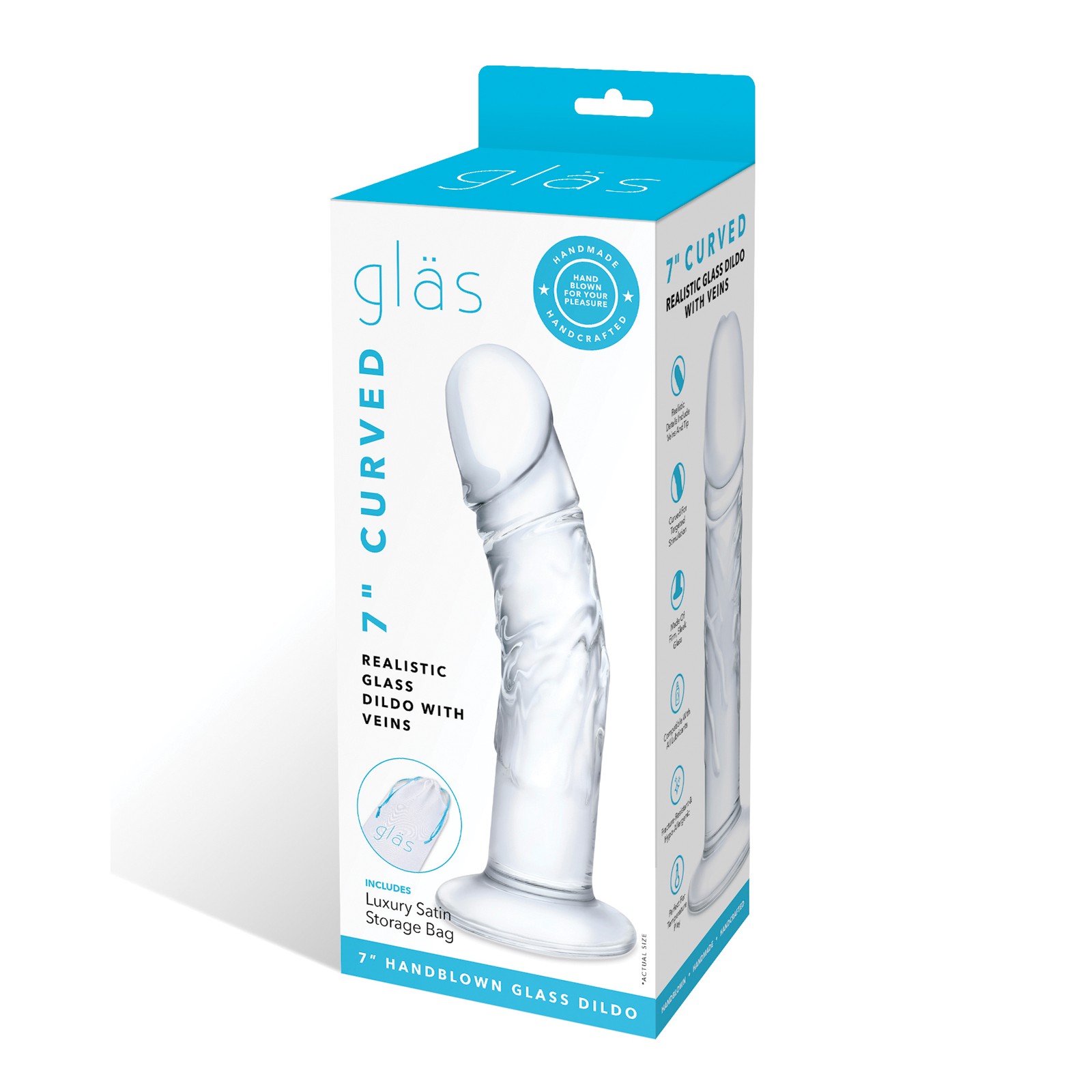 Dildo de Vidrio Curvado Realista de 7" - Transparente