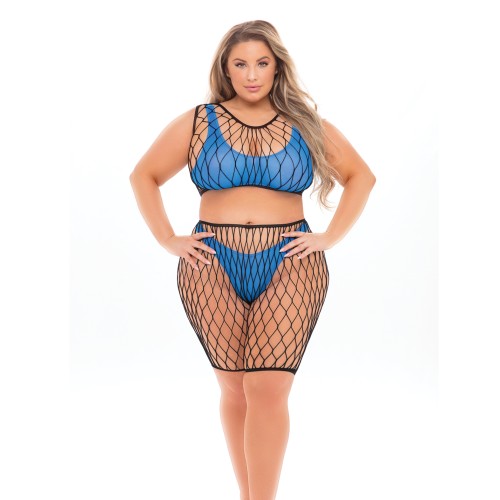 Pink Lipstick Brace for Impact Fishnet Set - Neon Blue