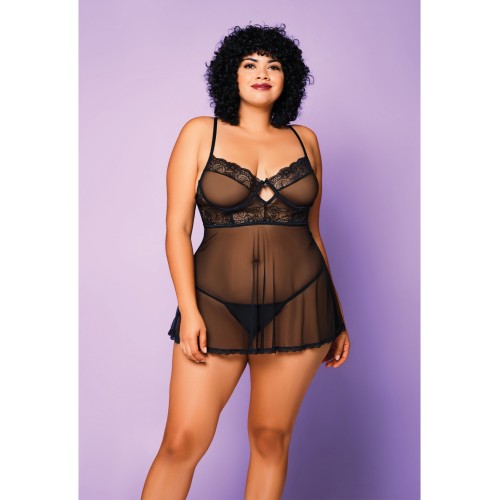 Soft Mesh Babydoll G-String Black 1X