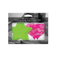 Fantasy UV Reactive Neon Star & Lace Heart Pasties - Green & Pink O/S