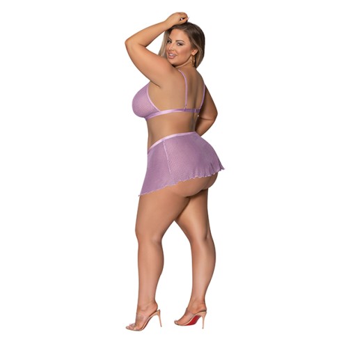 Girl Next Door Strappy Bralette and Flirty Thong Skirt - Lilac 2XL