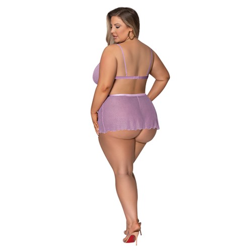 Girl Next Door Strappy Bralette and Flirty Thong Skirt - Lilac 2XL