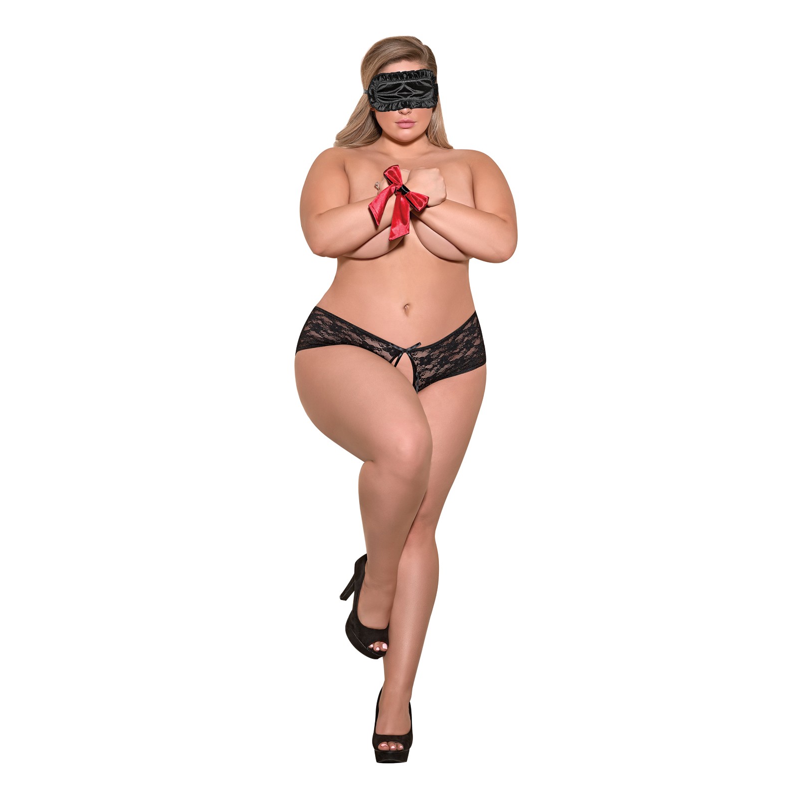 Love & Bondage Lace Booty Short Set with Blindfold & Wrist Ties