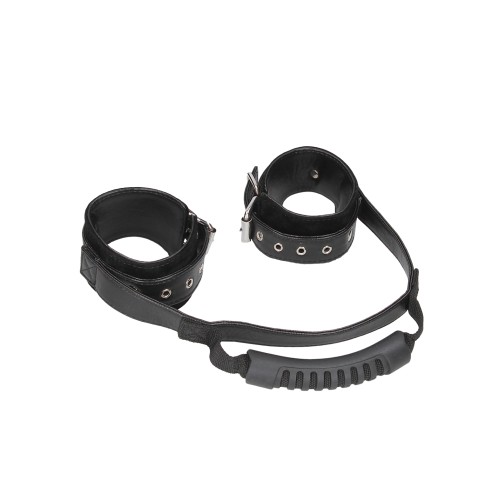 Ouch Adjustable Leather Handcuffs with Handle